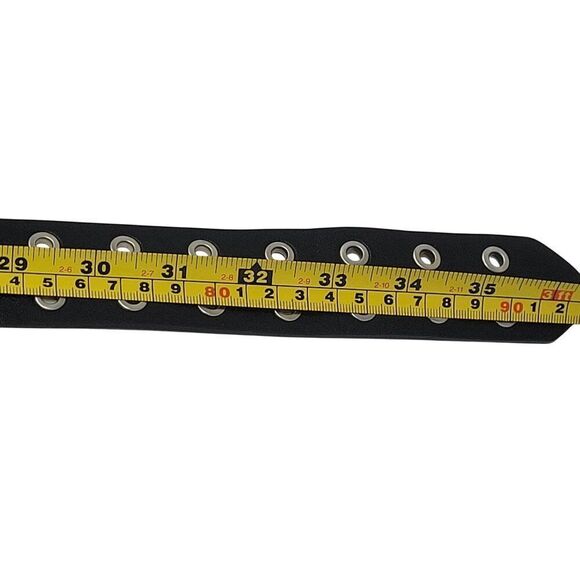 Black Silver Double Grommet Vegan Faux Leather Belt‎ Unisex Punk Alternative - Picture 4 of 10